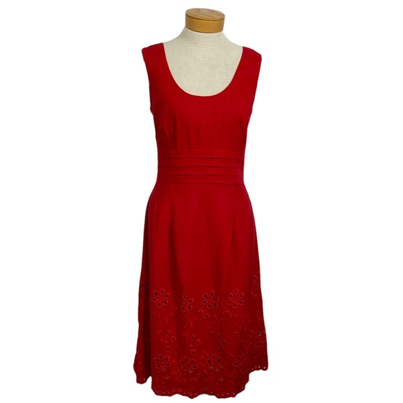 Isadora Dresses & Skirts - Isadora Red Linen Embroider Eyelet Floral Pleat Empire Waist Sz10